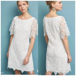 Anthropologie Charleston Lace Short Sleeve Mini White Sheath Dress size US 4